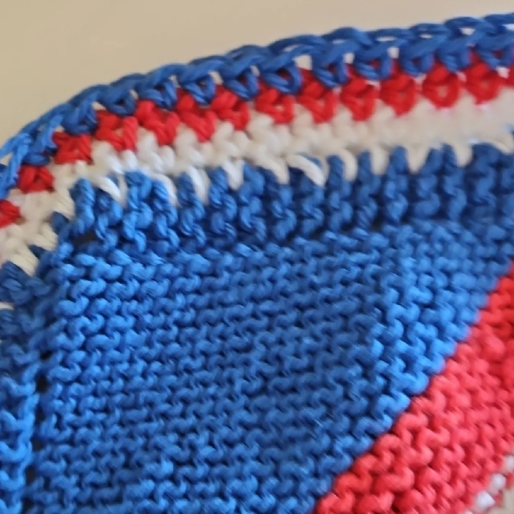 New Handmade Red, White And Blue Washcloth. Beautifully Crafted.
